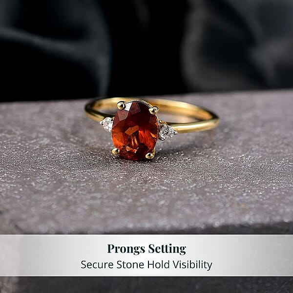 AAA Ceylon Honey Garnet Lab Grown Diamond Ring In 18K Vermeil YG Over Sterling Silver 2.10 Ctw