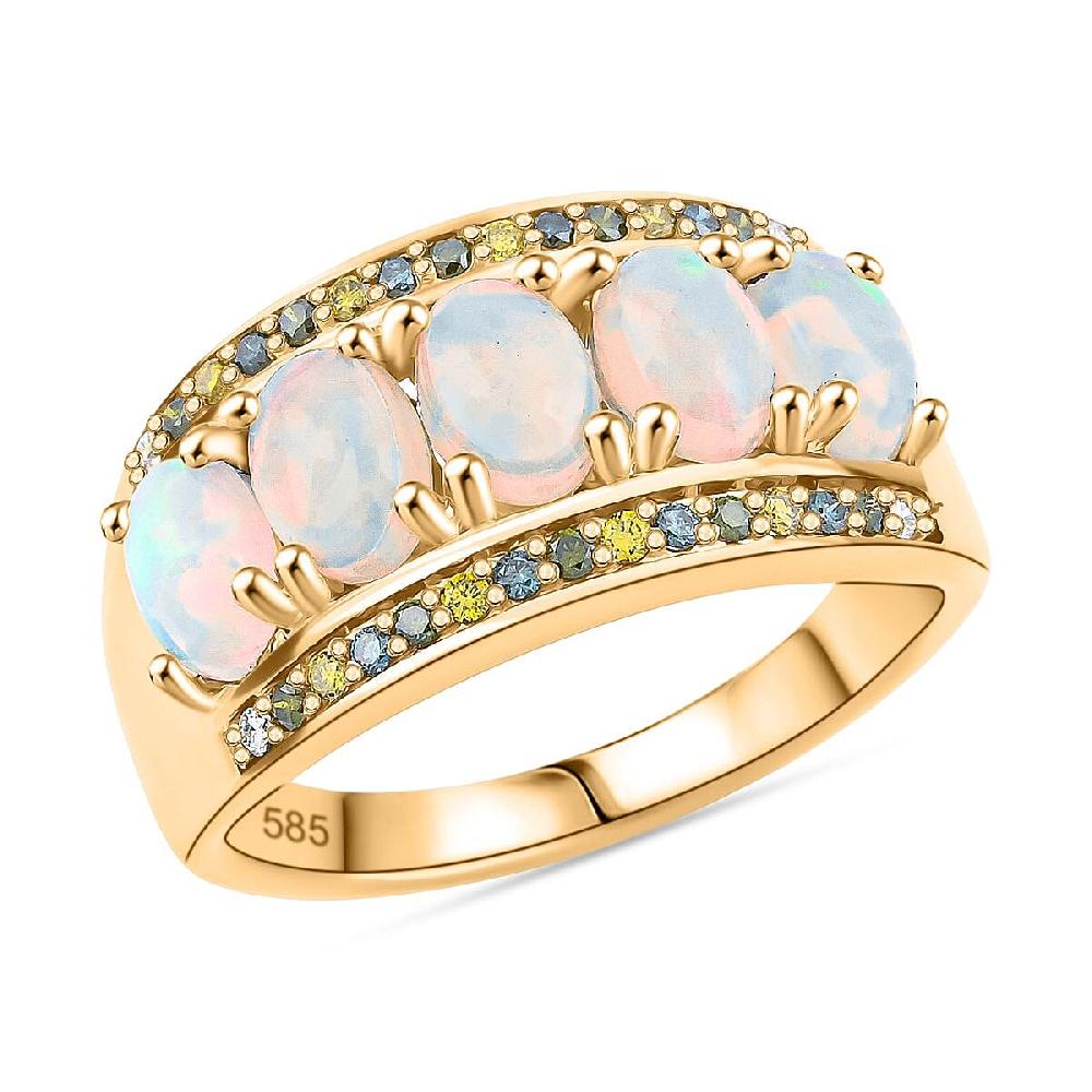 AAA Ethiopian Welo Opal and Multi Diamond 1.90 ctw Ring in 14K Yellow Gold