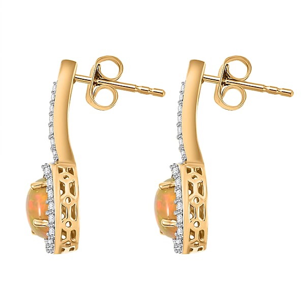AAA Ethiopian Welo Opal And White Diamond SI 2.50 Ctw Earrings In 14K Yellow Gold