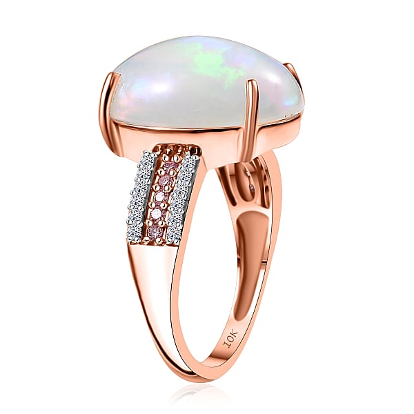 AAA Ethiopian Welo Opal Luxuriant Lab Grown Pink And White Diamond (VS) 6.35 Ctw Frozen Flame Ring In 10K Rose Gold