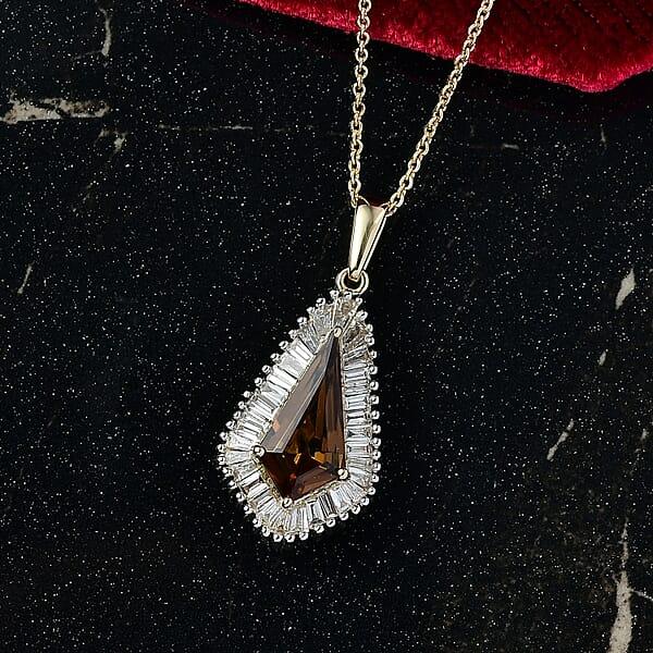 AAA Golden Turkizite And Luxuriant Lab Grown Diamond VS 2.65 Ctw Brilliance Of Kite Pendant Necklace 20 Inches In 10K Yellow Gold