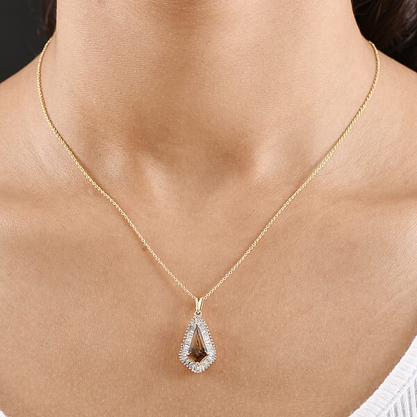AAA Golden Turkizite And Luxuriant Lab Grown Diamond VS 2.65 Ctw Brilliance Of Kite Pendant Necklace 20 Inches In 10K Yellow Gold