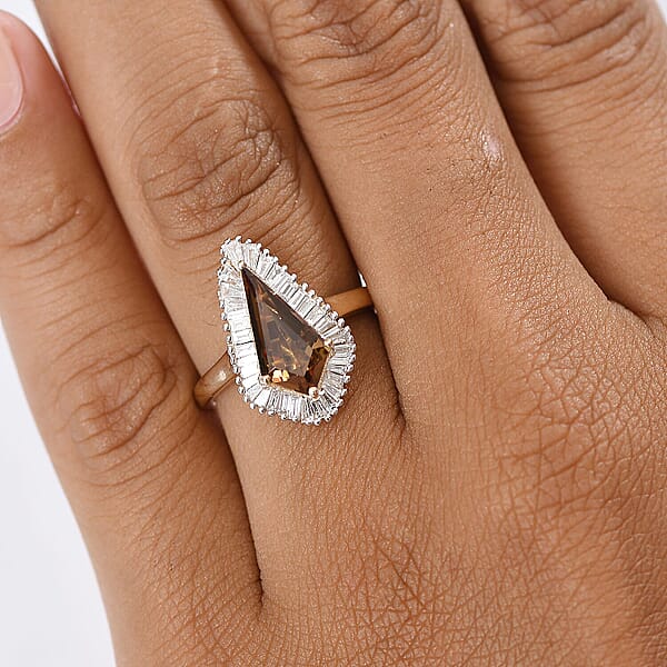 AAA Golden Turkizite Lab Grown Diamond Ring In 10K Yellow Gold 2.65 Ctw