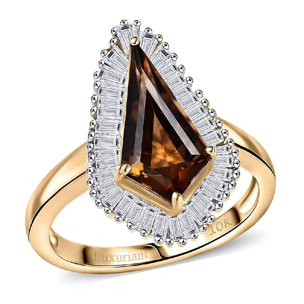 AAA Golden Turkizite Lab Grown Diamond Ring in 10K Yellow Gold 2.65 ctw