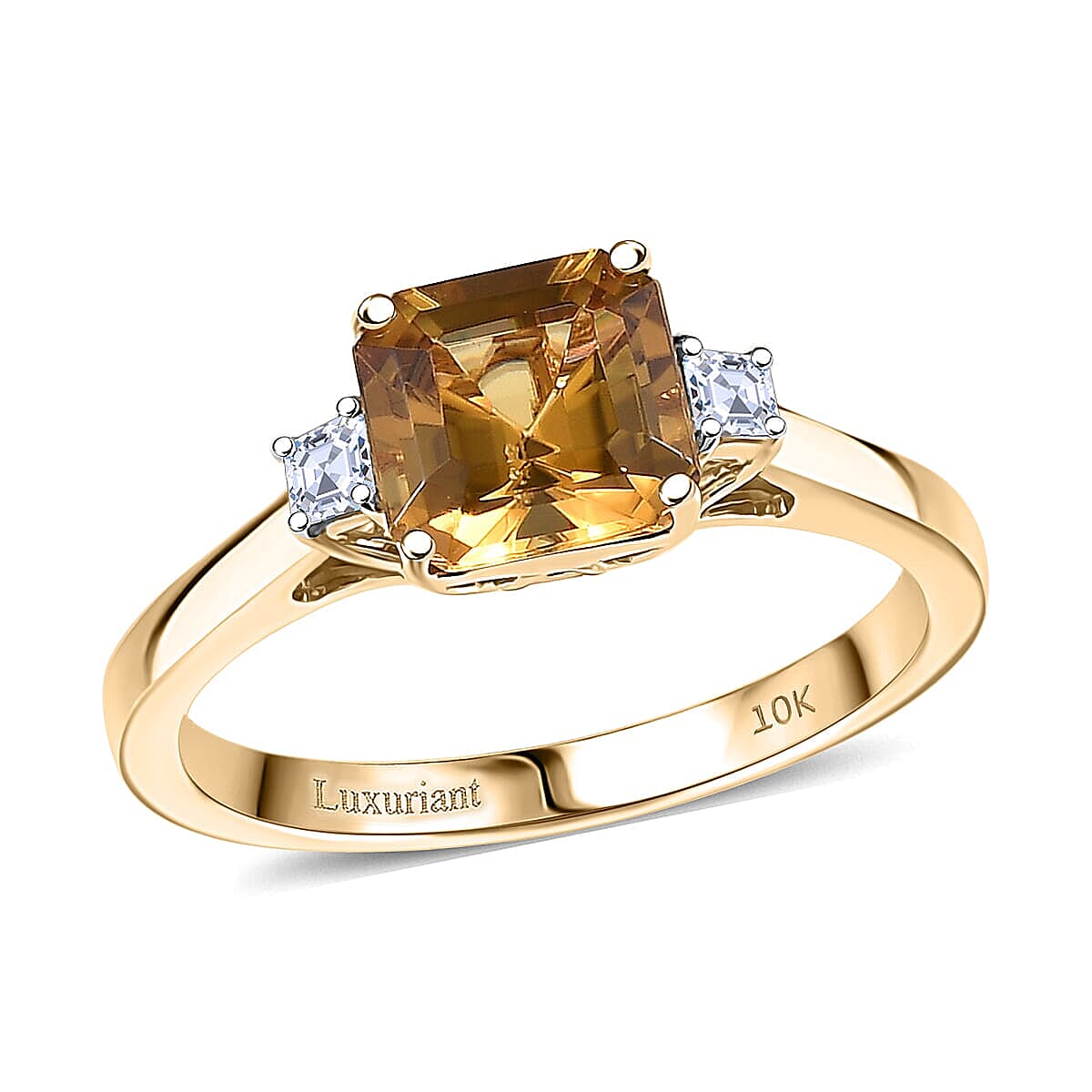 AAA Golden Turkizite Lab Grown Diamond Ring in 10K Yellow Gold 1.75 ctw