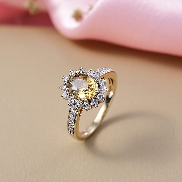 AAA Golden Zircon And Luxuriant Lab Grown Diamond G-H SI 3.53 Ctw Ring In 10K Yellow Gold