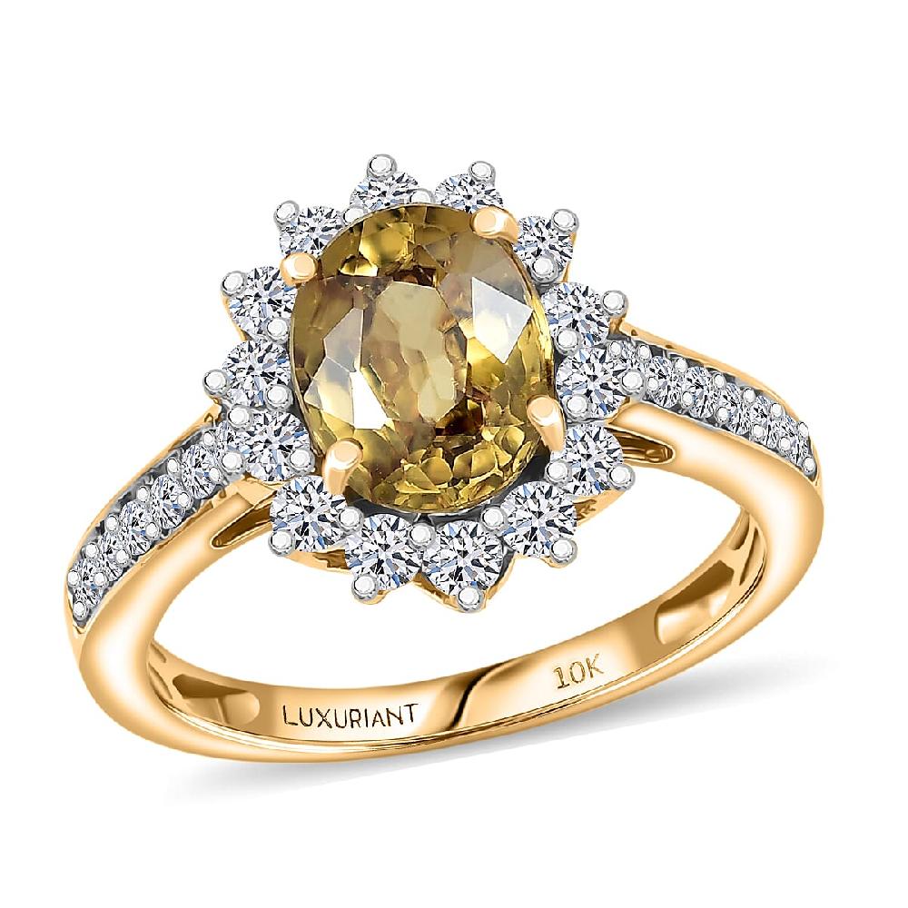 AAA Golden Zircon and Luxuriant Lab Grown Diamond G-H SI 3.53 ctw Ring in 10K Yellow Gold
