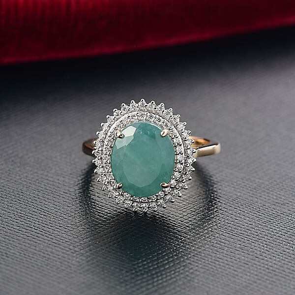 AAA Grandidierite And Luxuriant Lab Grown Diamond E-F VS 5.85 Ctw Royal Halo Ring In 10K Yellow Gold