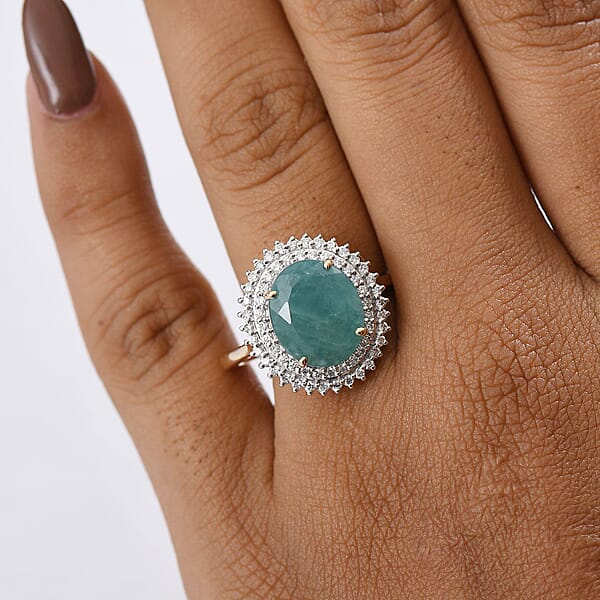 AAA Grandidierite And Luxuriant Lab Grown Diamond E-F VS 5.85 Ctw Royal Halo Ring In 10K Yellow Gold