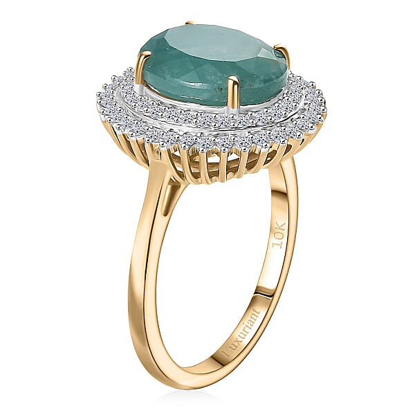 AAA Grandidierite And Luxuriant Lab Grown Diamond E-F VS 5.85 Ctw Royal Halo Ring In 10K Yellow Gold