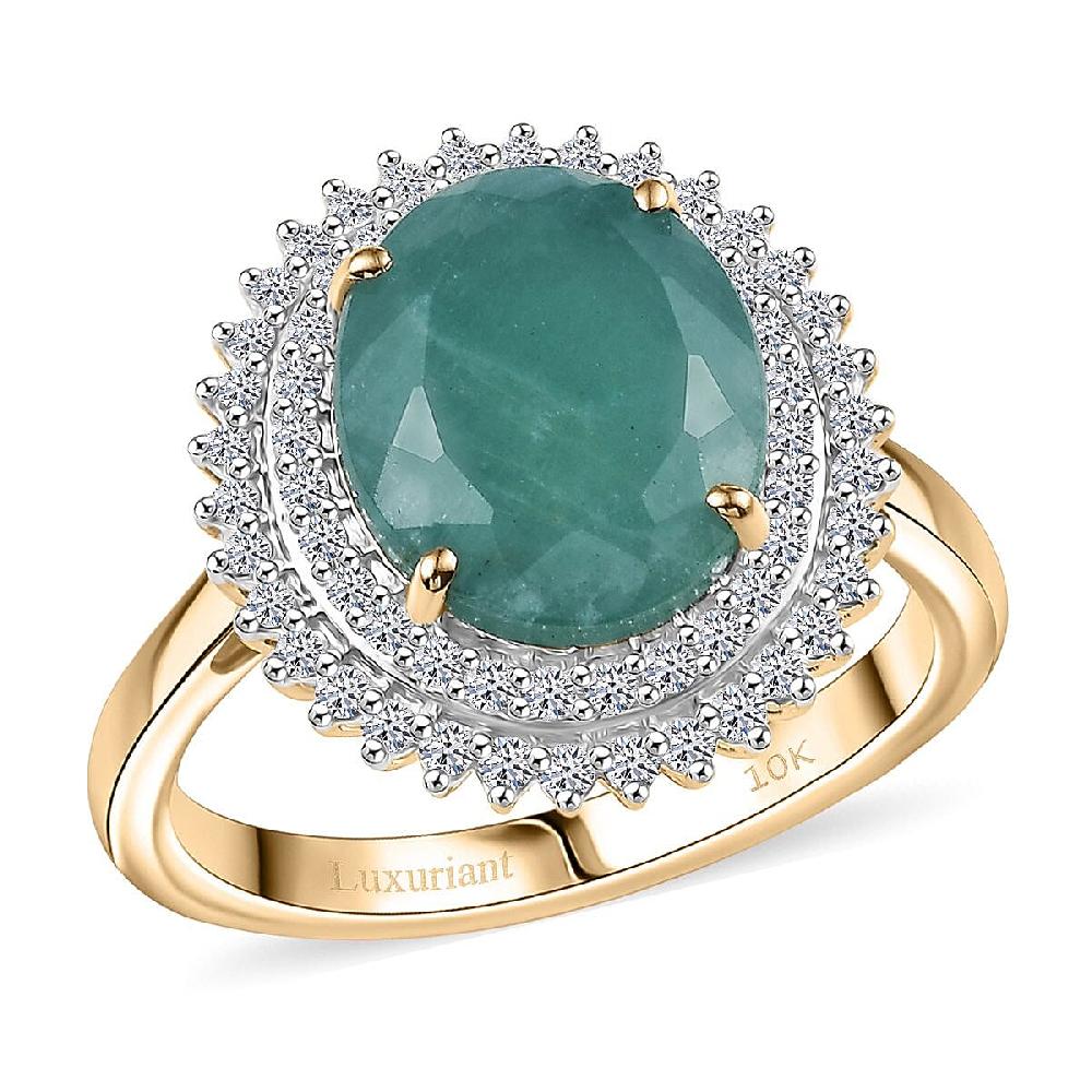 AAA Grandidierite and Luxuriant Lab Grown Diamond E-F VS 5.85 ctw Royal Halo Ring in 10K Yellow Gold