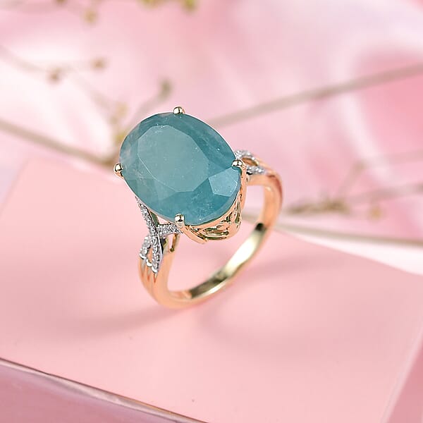 AAA Grandidierite Lab Grown Diamond Art Deco Ring In 10K Yellow Gold 10.65 Ctw