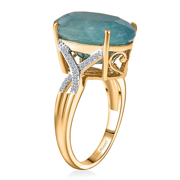 AAA Grandidierite Lab Grown Diamond Art Deco Ring In 10K Yellow Gold 10.65 Ctw