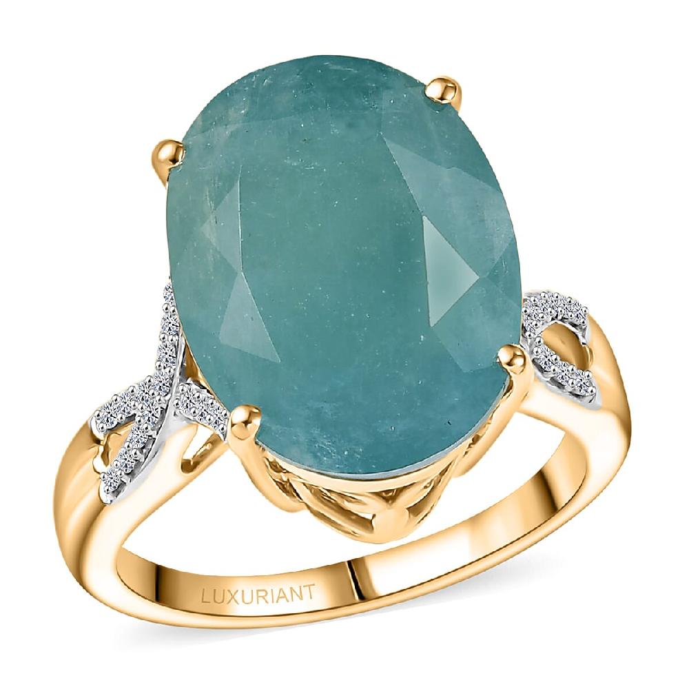 AAA Grandidierite Lab Grown Diamond Art Deco Ring in 10K Yellow Gold 10.65 ctw