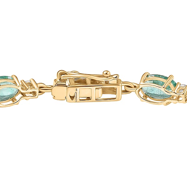 AAA Kagem Zambian Emerald And G-H SI Luxuriant Lab Grown Diamond 7.65 Ctw Bracelet In 10K Yellow Gold (7.25 In)