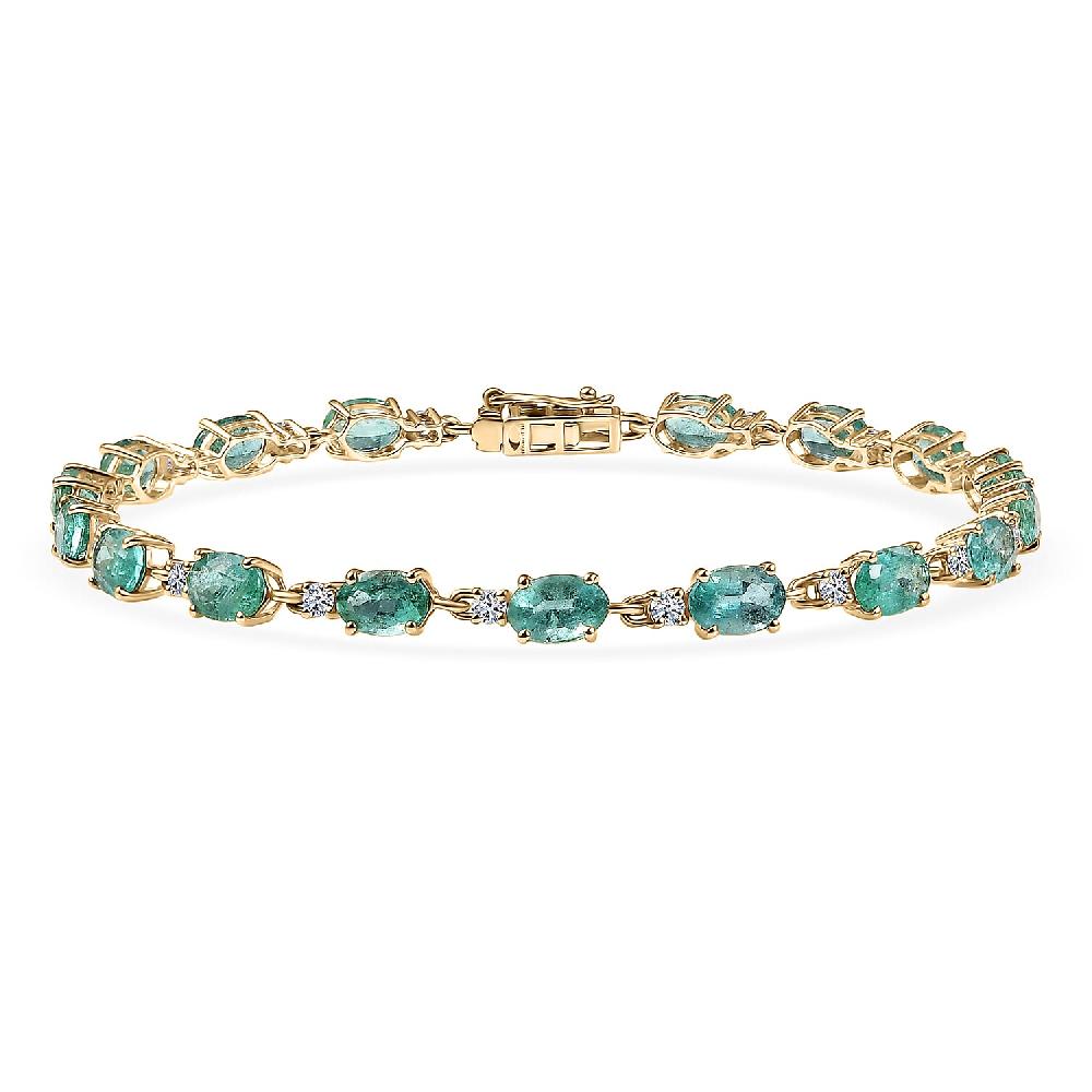 AAA Kagem Zambian Emerald and G-H SI Luxuriant Lab Grown Diamond 7.65 ctw Bracelet in 10K Yellow Gold (7.25 In)