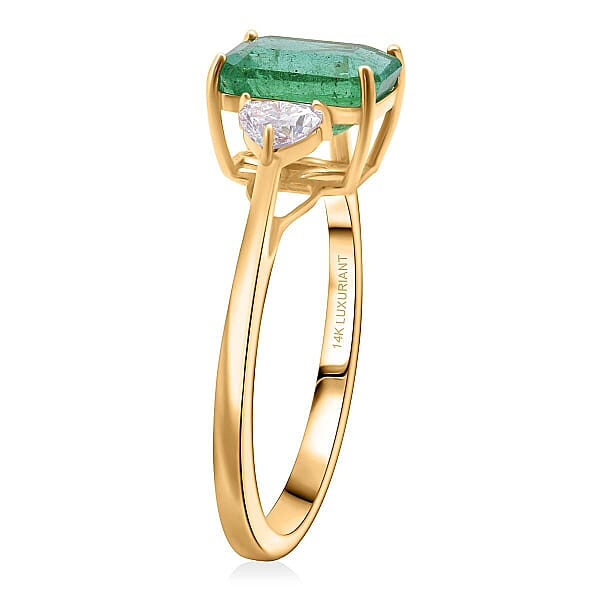 AAA Kagem Zambian Emerald And Luxuriant Lab Grown Diamond E-F VS 3.10 Ctw Ring In 14K Yellow Gold