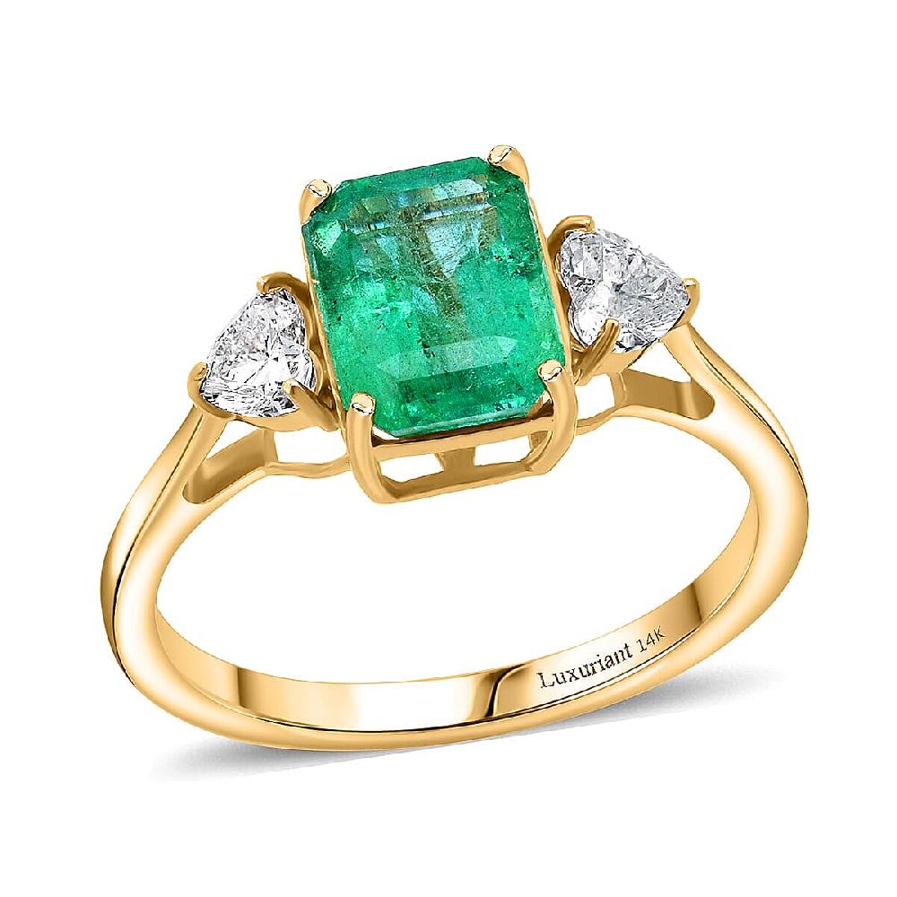 AAA Kagem Zambian Emerald and Luxuriant Lab Grown Diamond E-F VS 3.10 ctw Ring in 14K Yellow Gold