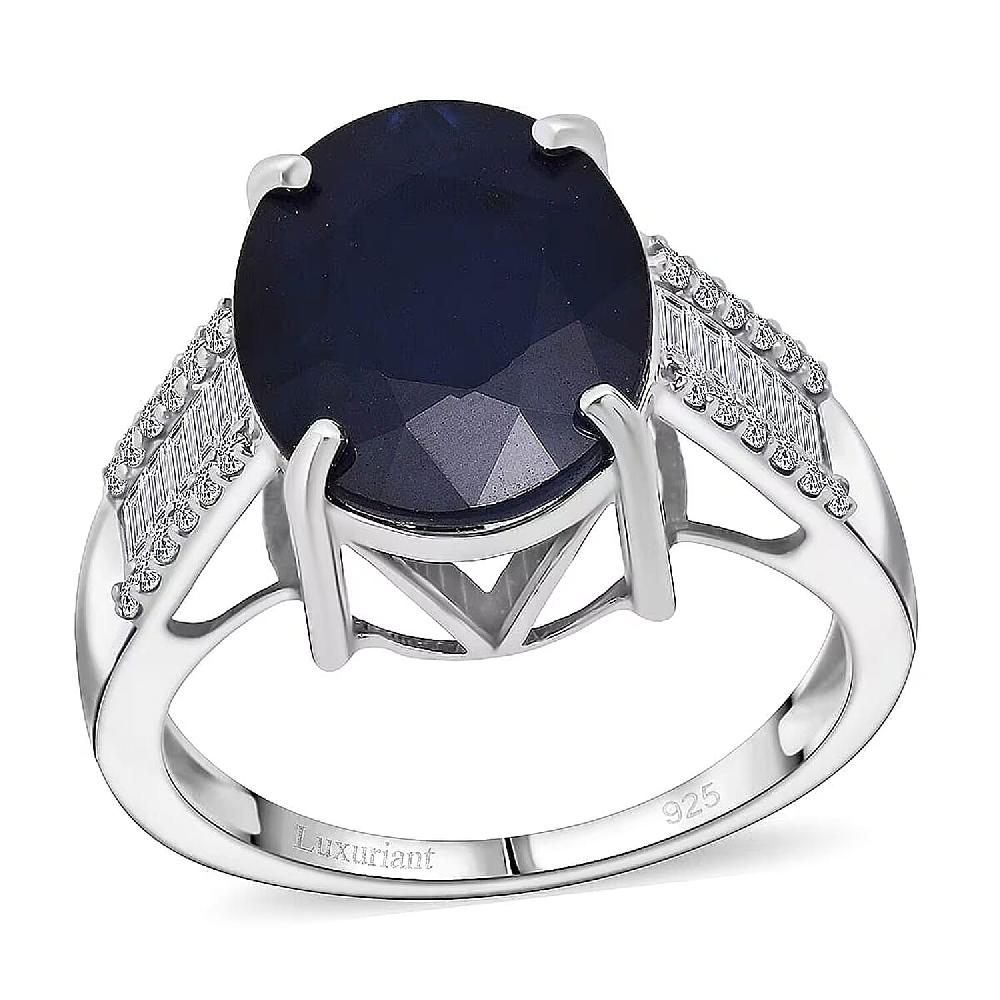 AAA Kanchanaburi Blue Sapphire (DF) and G-H SI Luxuriant Lab Grown Diamond 8.25 ctw Midnight Majesty Ring in 10K White Gold