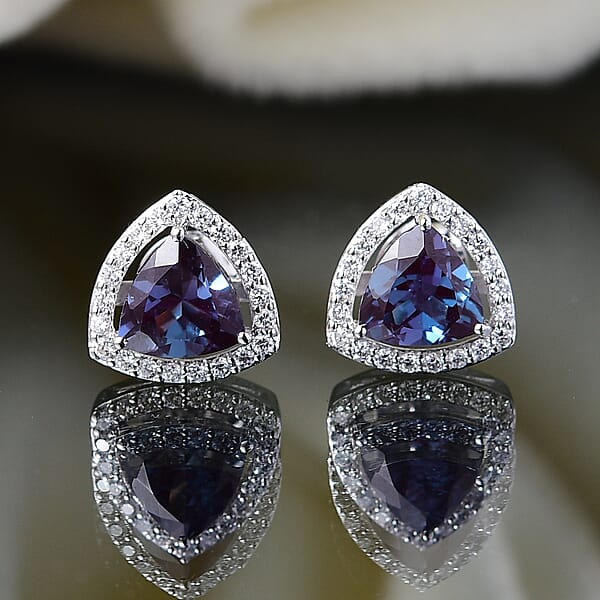AAA Lab Grown Alexandrite And Luxuriant Lab Grown Diamond G-H SI 3.25 Ctw Earrings In 10K White Gold
