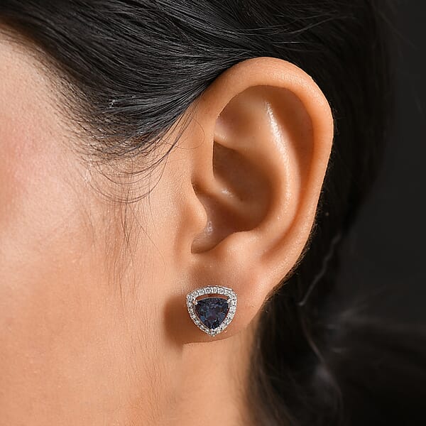 AAA Lab Grown Alexandrite And Luxuriant Lab Grown Diamond G-H SI 3.25 Ctw Earrings In 10K White Gold
