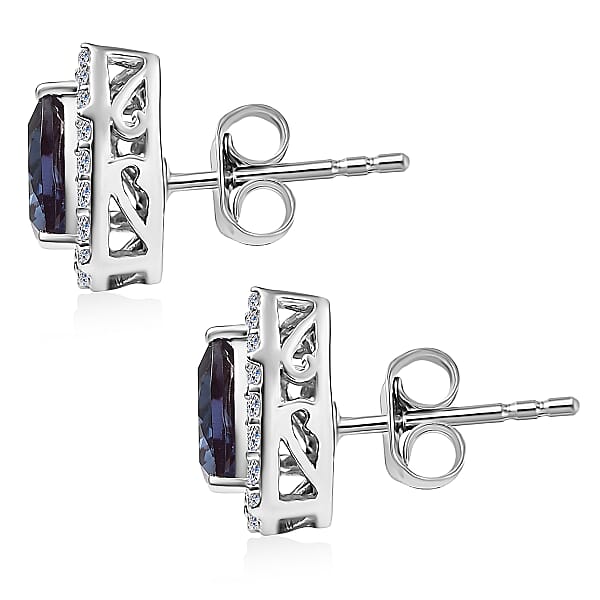 AAA Lab Grown Alexandrite And Luxuriant Lab Grown Diamond G-H SI 3.25 Ctw Earrings In 10K White Gold
