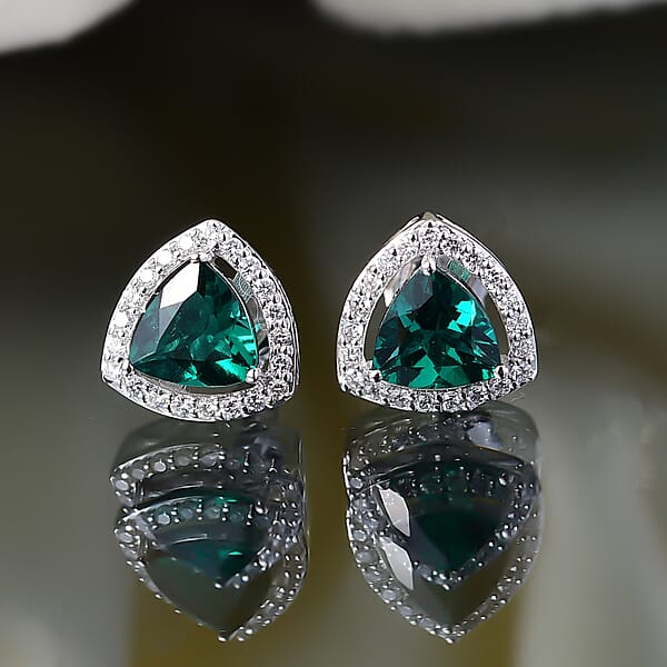 AAA Lab Grown Emerald And Luxuriant Lab Grown Diamond G-H SI 2.25 Ctw Earrings In 10K White Gold