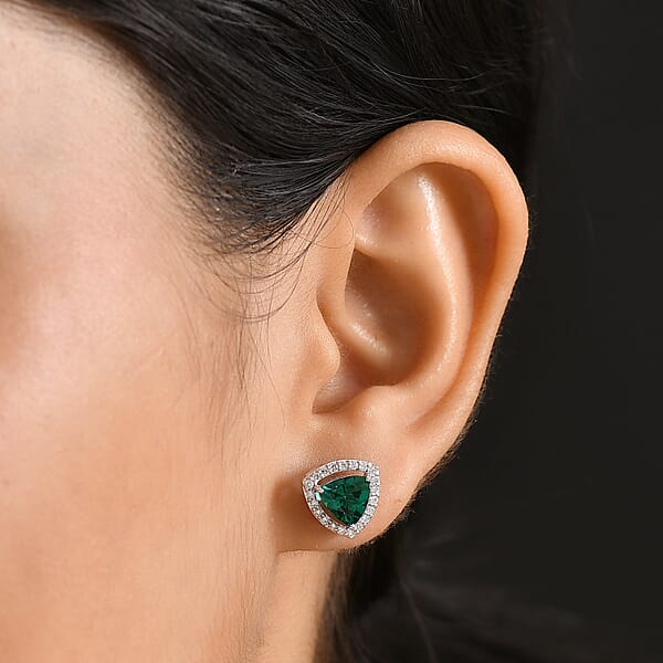 AAA Lab Grown Emerald And Luxuriant Lab Grown Diamond G-H SI 2.25 Ctw Earrings In 10K White Gold
