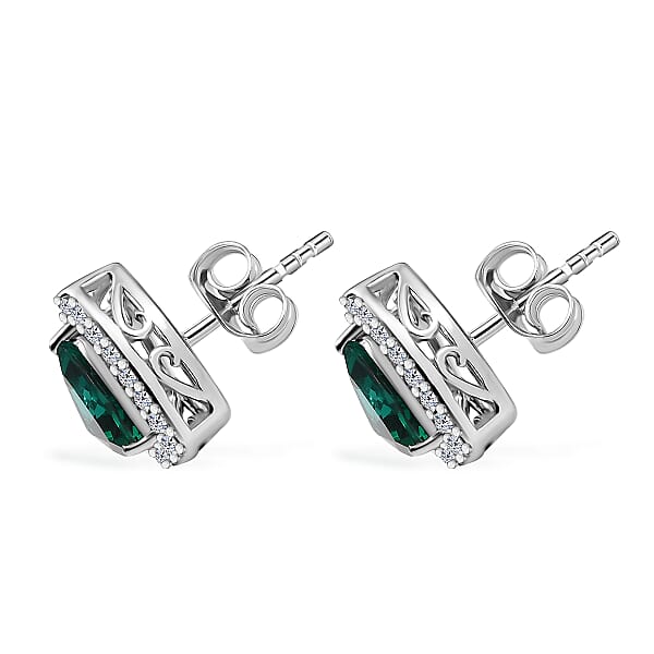 AAA Lab Grown Emerald And Luxuriant Lab Grown Diamond G-H SI 2.25 Ctw Earrings In 10K White Gold