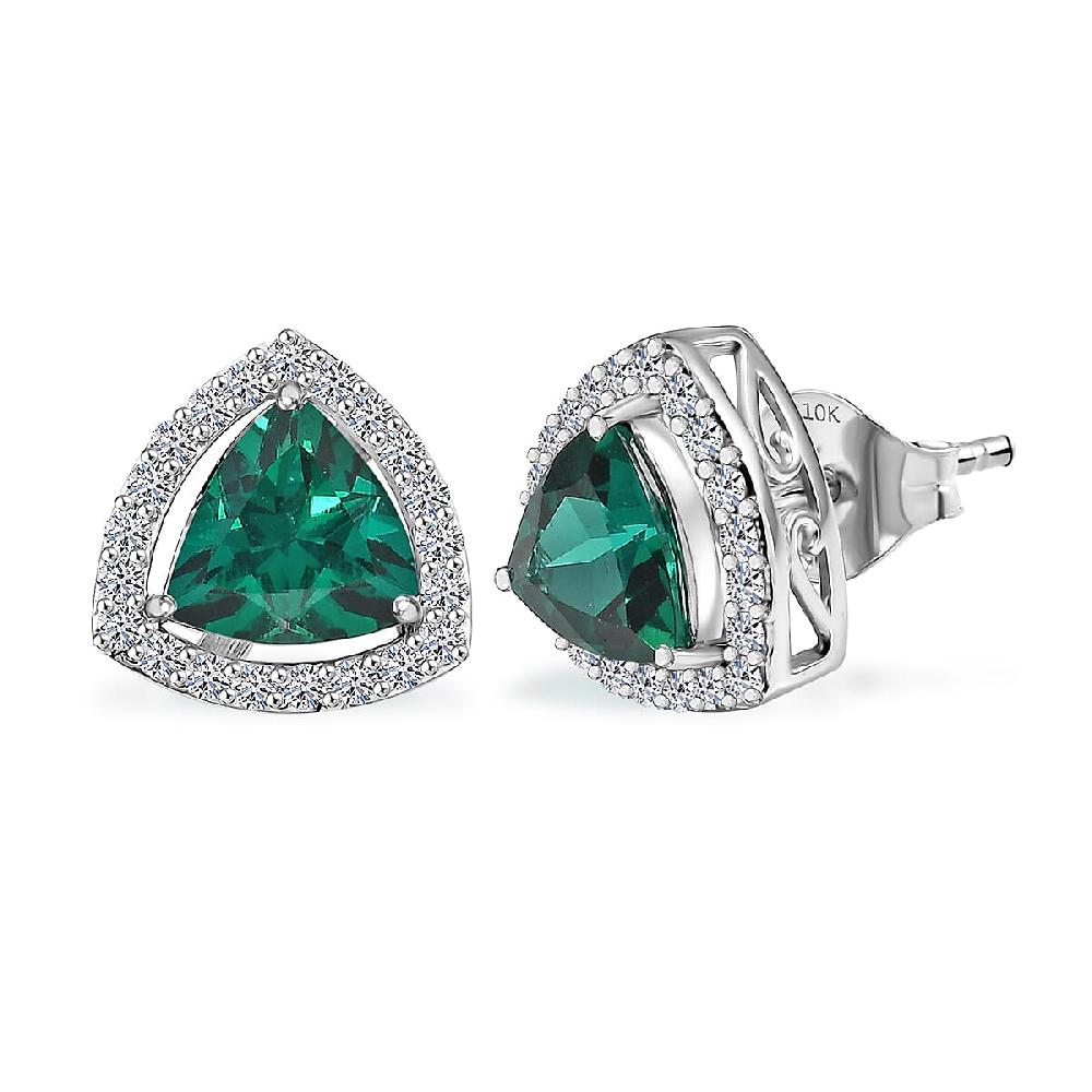 AAA Lab Grown Emerald and Luxuriant Lab Grown Diamond G-H SI 2.25 ctw Earrings in 10K White Gold
