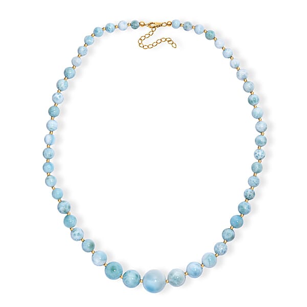 AAA Larimar 180.00 Ctw Beaded Necklace In 18K Vermeil Yellow Gold Over Sterling Silver 18-20 Inches