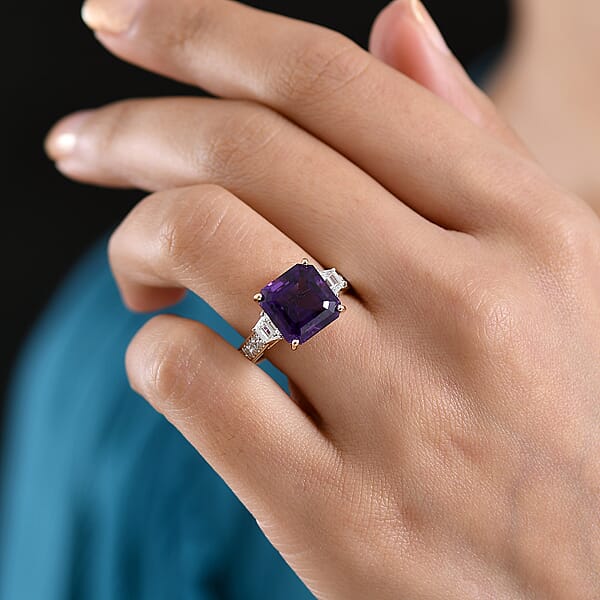 AAA Lusaka Amethyst And Luxuriant Lab Grown Diamond G-H SI 6.80 Ctw Ring In 10K Yellow Gold