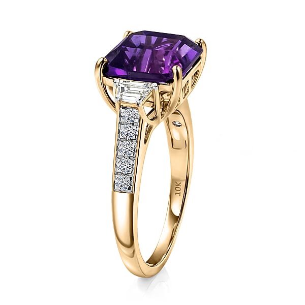 AAA Lusaka Amethyst And Luxuriant Lab Grown Diamond G-H SI 6.80 Ctw Ring In 10K Yellow Gold