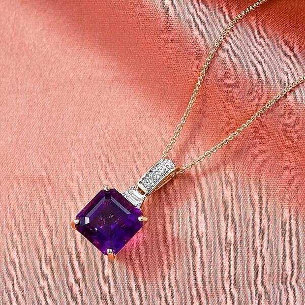 AAA Lusaka Amethyst And Luxuriant Lab Grown Diamond G-H SI 6.80 Ctw Pendant Necklace In 10K Yellow Gold 20 Inches