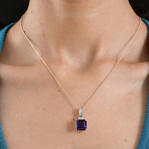 AAA Lusaka Amethyst And Luxuriant Lab Grown Diamond G-H SI 6.80 Ctw Pendant Necklace In 10K Yellow Gold 20 Inches