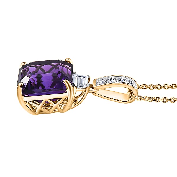 AAA Lusaka Amethyst And Luxuriant Lab Grown Diamond G-H SI 6.80 Ctw Pendant Necklace In 10K Yellow Gold 20 Inches