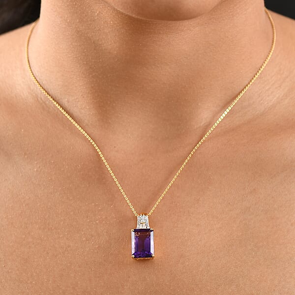AAA Lusaka Amethyst And Moissanite 7.90 Ctw Majestic Pendant Necklace In 18K Vermeil Yellow Gold Over Sterling Silver 20 Inches