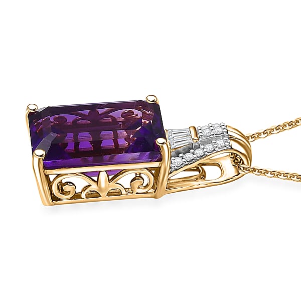 AAA Lusaka Amethyst And Moissanite 7.90 Ctw Majestic Pendant Necklace In 18K Vermeil Yellow Gold Over Sterling Silver 20 Inches