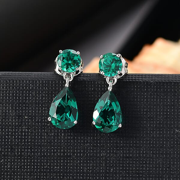AAA Luxuriant Lab Grown Emerald 3.06 Ctw Earrings In 10K White Gold