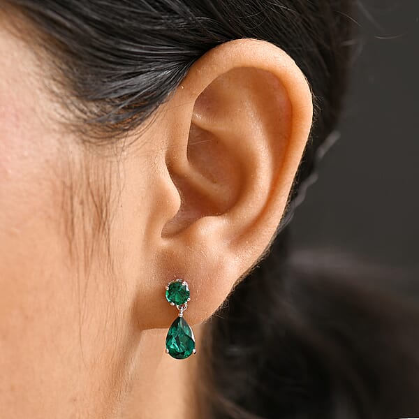 AAA Luxuriant Lab Grown Emerald 3.06 Ctw Earrings In 10K White Gold
