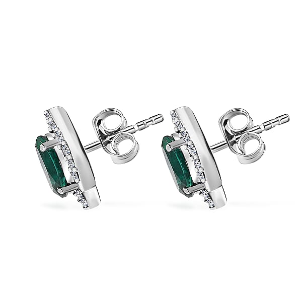 AAA Luxuriant Lab Grown Emerald And G-H SI Lab Grown Diamond 2.26 Ctw Earrings In 10K White Gold