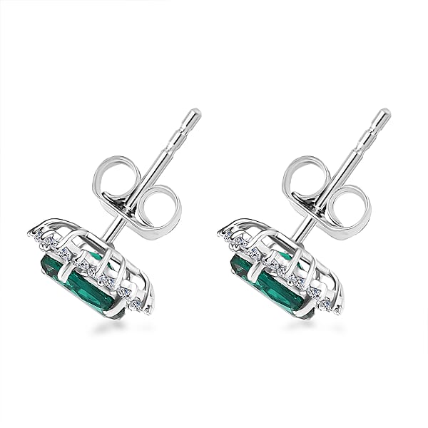 AAA Luxuriant Lab Grown Emerald And G-H SI Lab Grown Diamond 2.11 Ctw Earrings In 10K White Gold
