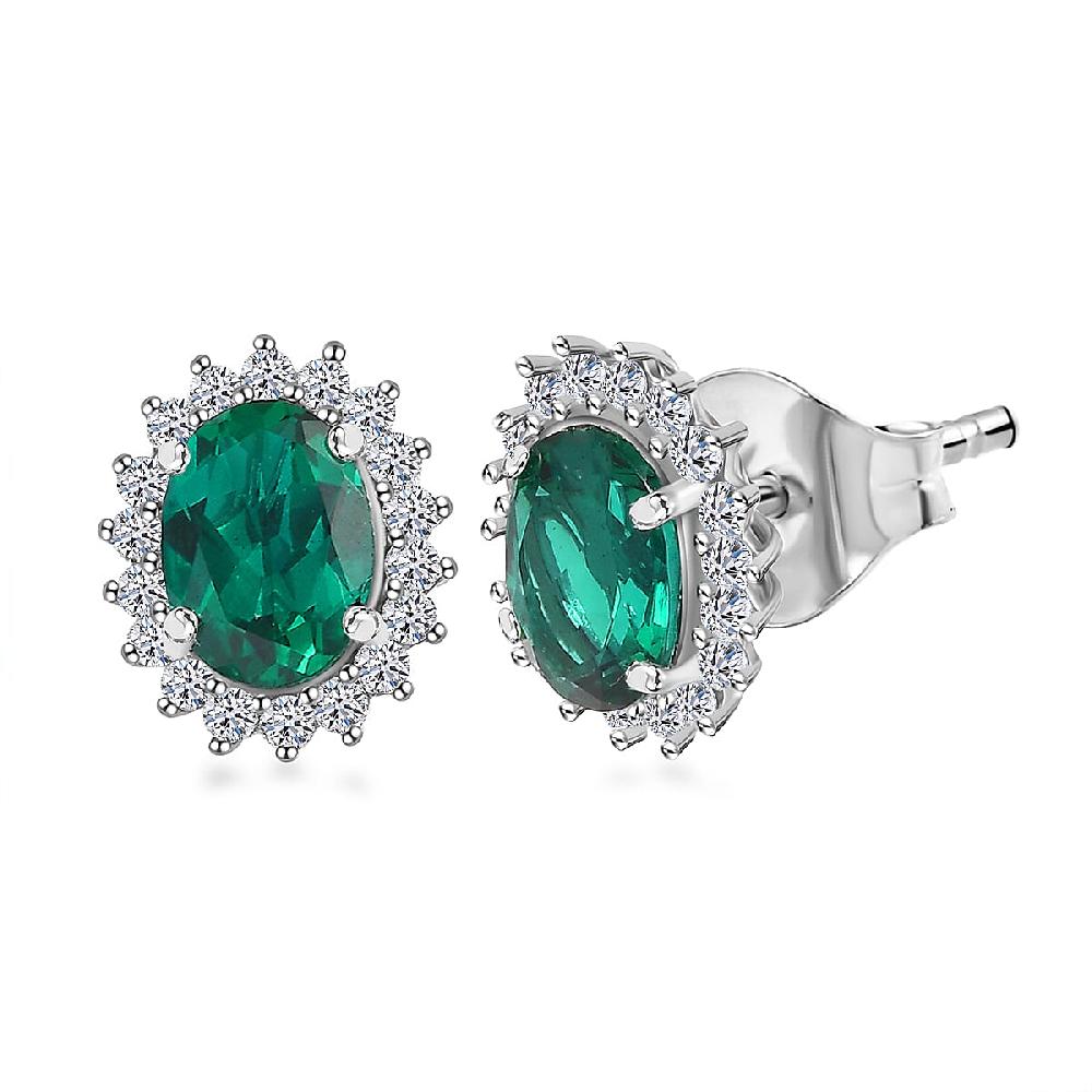 AAA Luxuriant Lab Grown Emerald and G-H SI Lab Grown Diamond 2.11 ctw Earrings in 10K White Gold