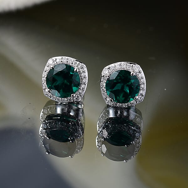 AAA Luxuriant Lab Grown Emerald And G-H SI Lab Grown Diamond 2.58 Ctw Earrings In 10K White Gold