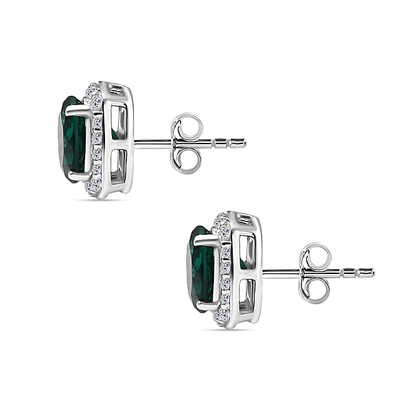 AAA Luxuriant Lab Grown Emerald And G-H SI Lab Grown Diamond 2.58 Ctw Earrings In 10K White Gold