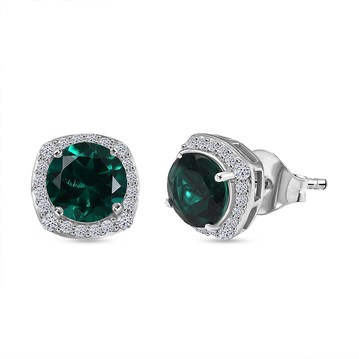 AAA Luxuriant Lab Grown Emerald And G-H SI Lab Grown Diamond 2.58 Ctw Earrings In 10K White Gold