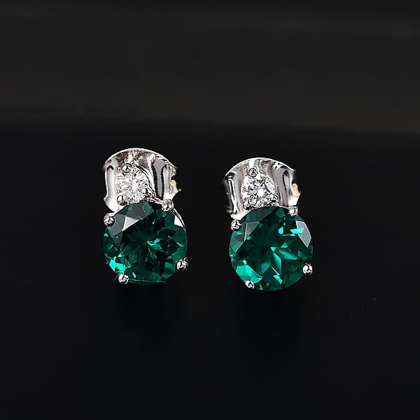 AAA Luxuriant Lab Grown Emerald And G-H SI Lab Grown Diamond 2.01 Ctw Earrings In 10K White Gold