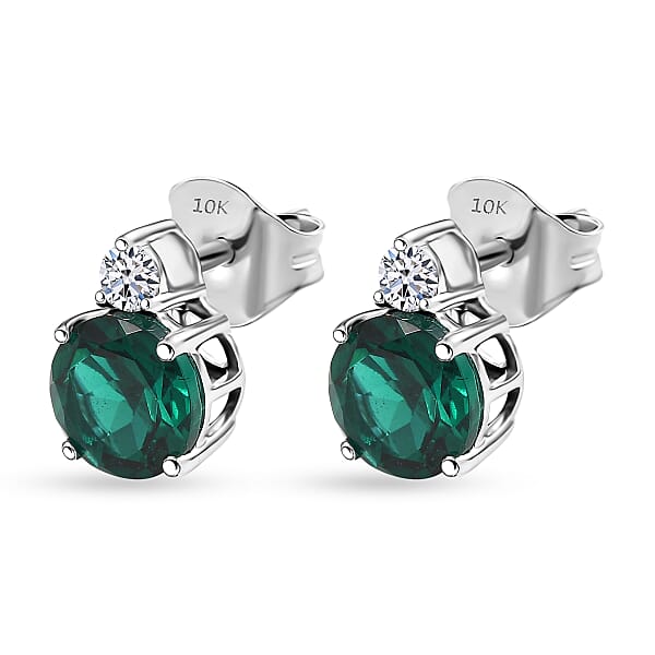 AAA Luxuriant Lab Grown Emerald And G-H SI Lab Grown Diamond 2.01 Ctw Earrings In 10K White Gold