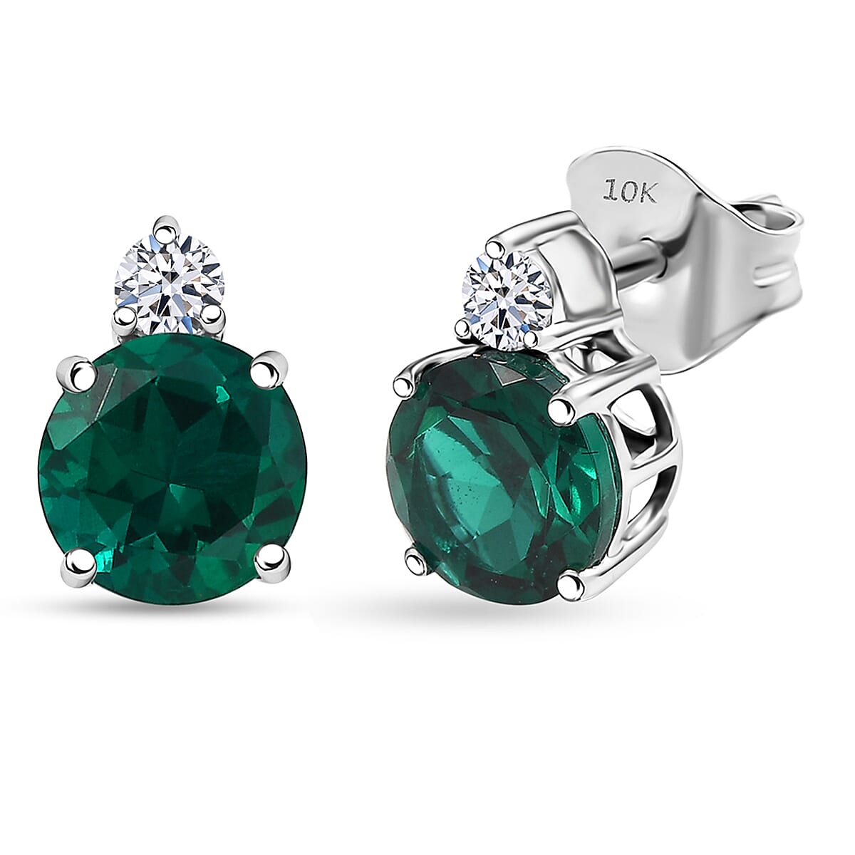 AAA Luxuriant Lab Grown Emerald and G-H SI Lab Grown Diamond 2.01 ctw Earrings in 10K White Gold
