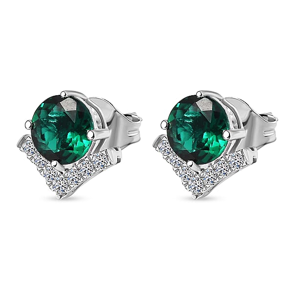 AAA Luxuriant Lab Grown Emerald And G-H SI Lab Grown Diamond 2.46 Ctw Earrings In 10K White Gold